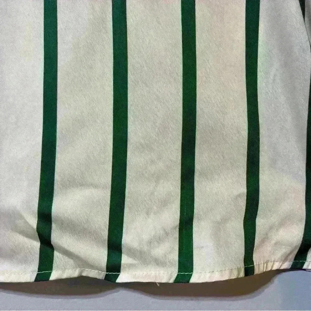SHEIN Lantern Sleeve Striped Print Shirt size M ivory- green - Picture 5 of 11